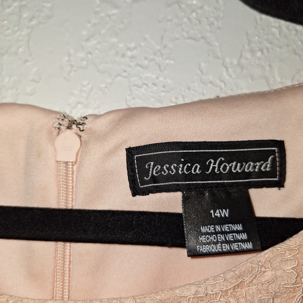 Jessica Howard Size 14W Knee Length Lace Women Peach Dress - Picture 7 of 11